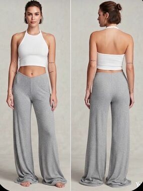 Victoria's Secret Heather Grey Ribbed High-Waist Lounge Pants Flared Leg Size M